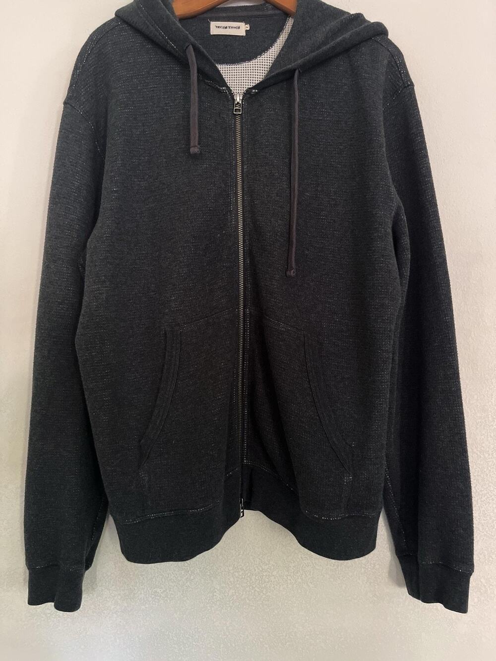 Taylor Stitch Hoodie Mens L Gray Full Zip Organic Cotton Lined Knit Fleece